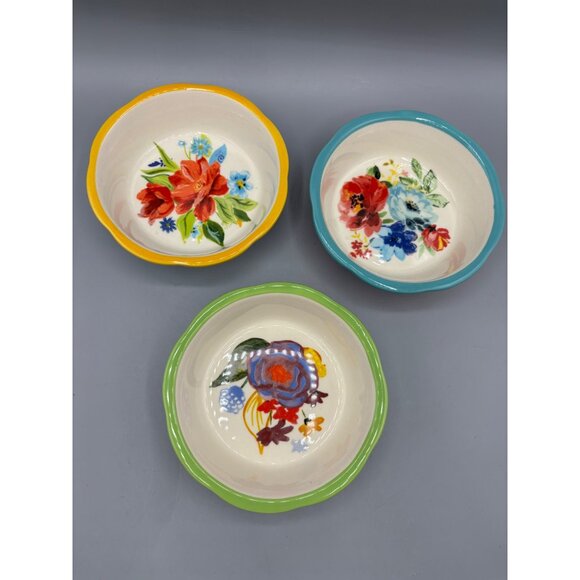Pioneer Woman Set Of 3 Mini Pie Plates Ceramic Bowls - Picture 2 of 5